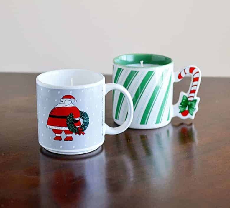 Thrift Store DIY Christmas Mug Candles | Bre Pea