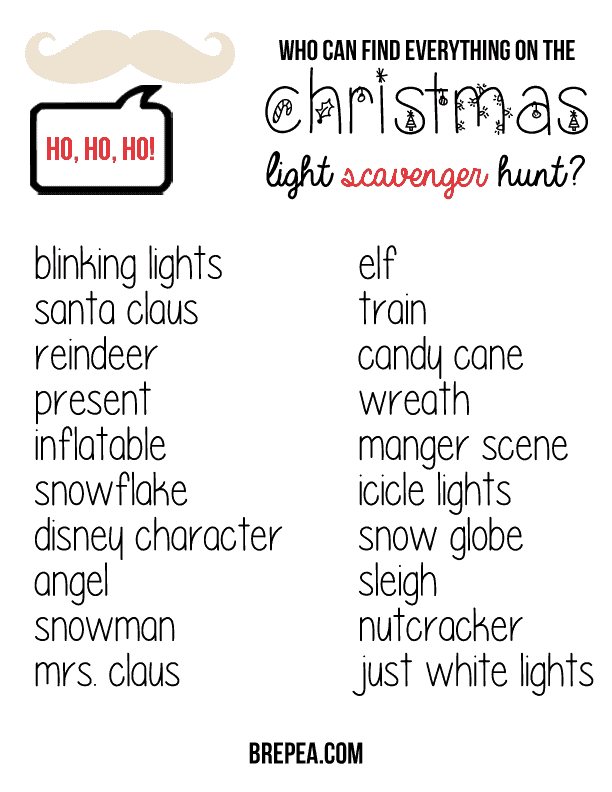 Christmas Light Scavenger Hunt + Free Printable | Bre Pea